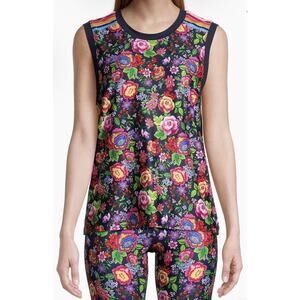 JOHNNY WAS Cantero Muscle Tank Top Medium Navy Blue Multi Color Floral Print NWT